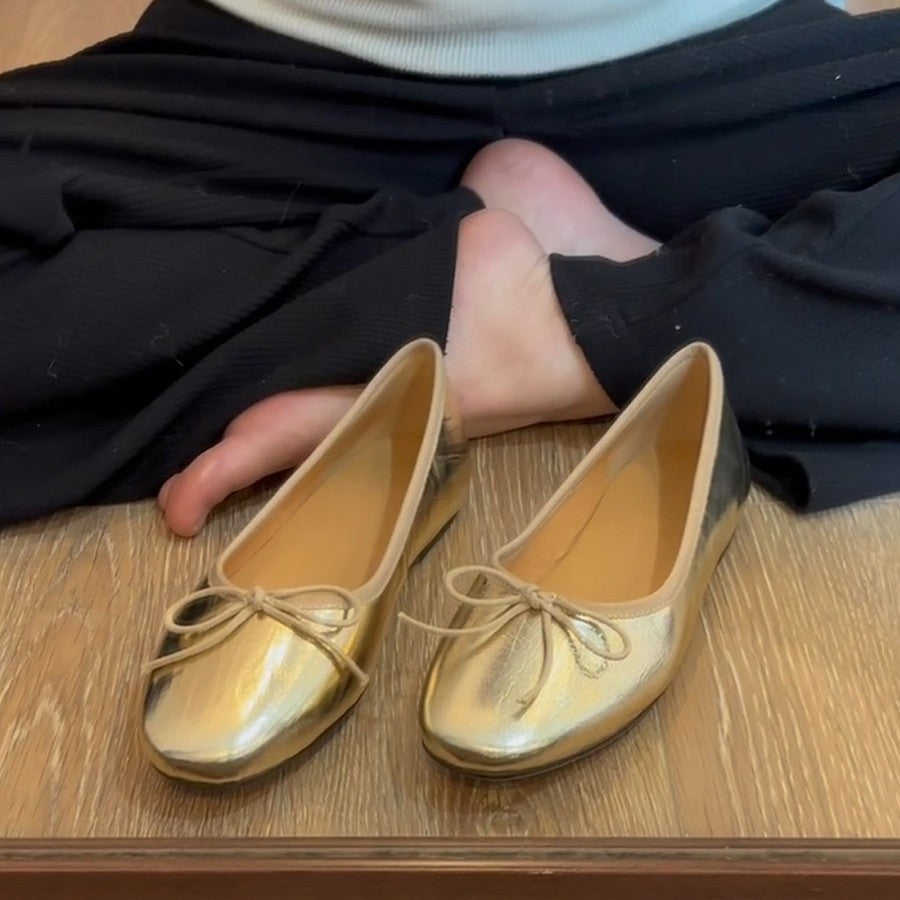 Damen elegante Ballerinas aus hochwertigem Kunstleder mit dekorativem Schleifenakzent