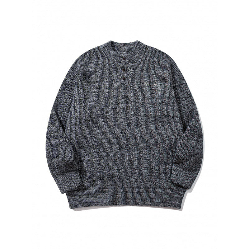 Unisex Oversize Grobstrick-Henley-Pullover mit melierter Struktur und Rippabschlüssen Shop Nory