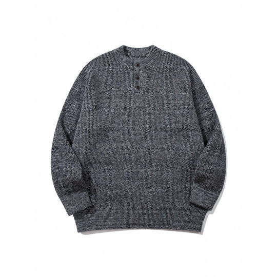 Unisex Oversize Grobstrick-Henley-Pullover mit melierter Struktur und Rippabschlüssen Shop Nory