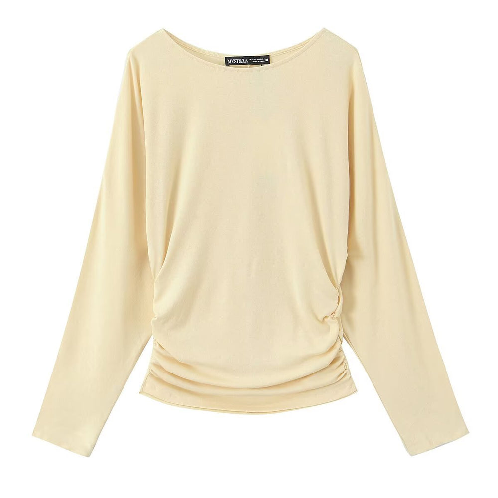 Damen Langarmshirt mit seitlicher Raffung und überschnittenen Schultern Shop Nory