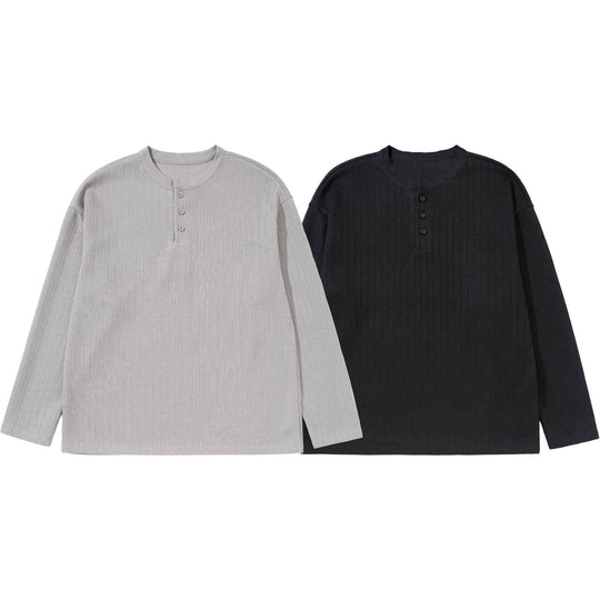 Unisex Strukturierter Waffel-Henleyshirt mit geradem Saum und Oversize-Silhouette Shop Nory