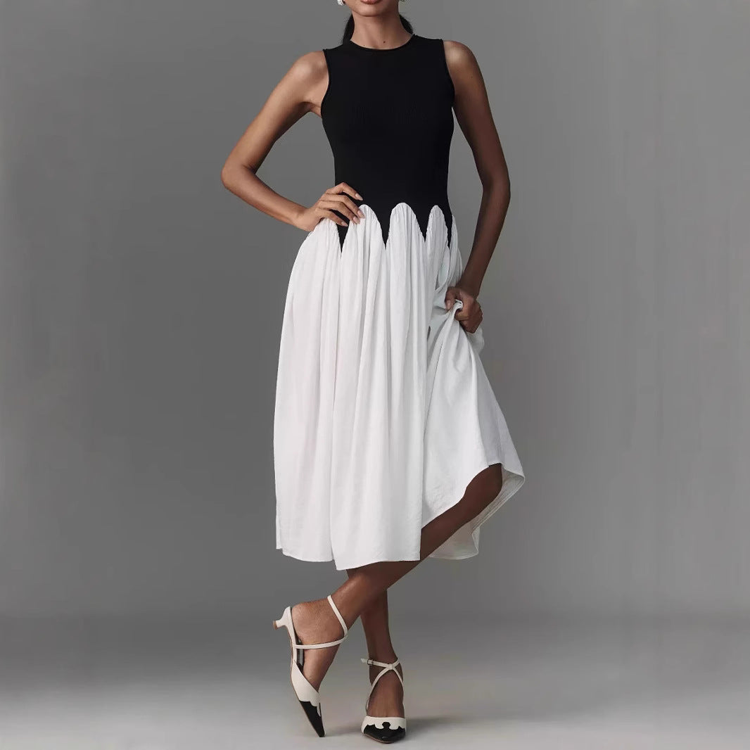 Damen Ärmelloses Midikleid mit tailliertem Ripp-Oberteil und fließendem Stufenrock Shop Nory
