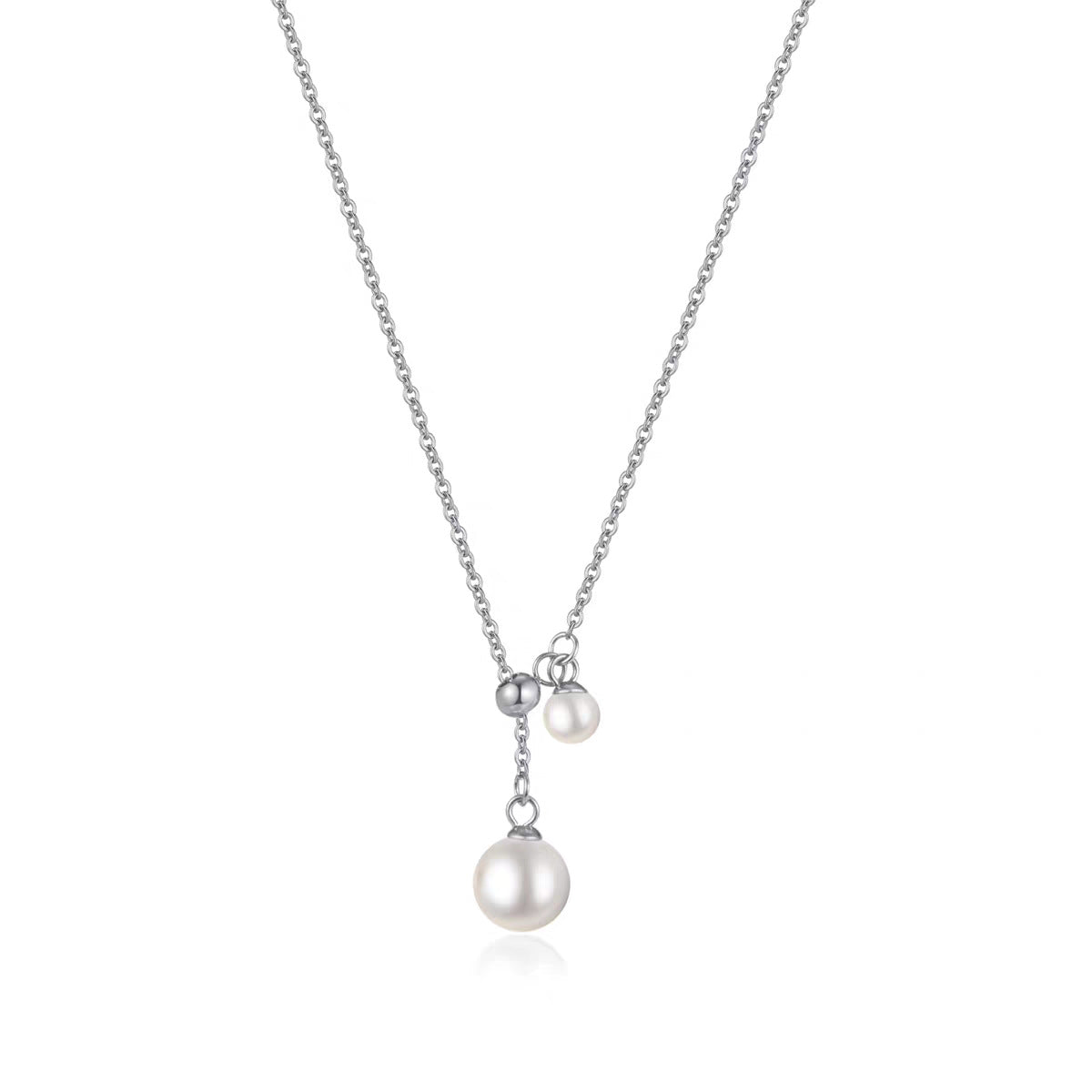 Damen Elegante Doppelperle Tropf Halskette Shop Nory