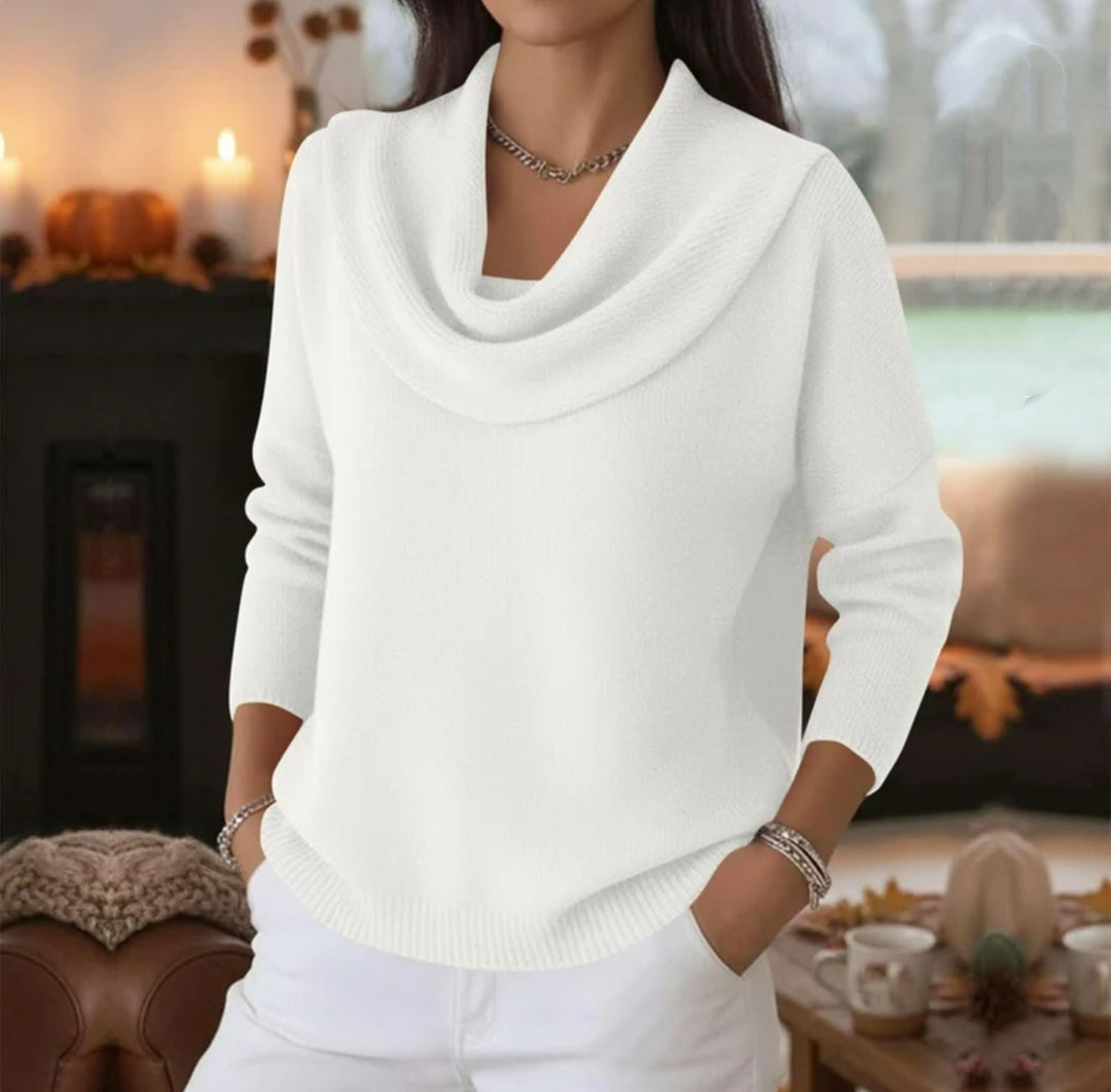 Damen Lässiger Schalkragen-Feinstrickpullover mit überschnittener Schulter und geripptem Saum Shop Nory