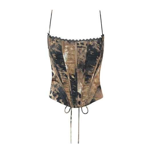 Damen Korsett Top mit verstellbaren Trägern und raffinierten Schnürungen Shopnory