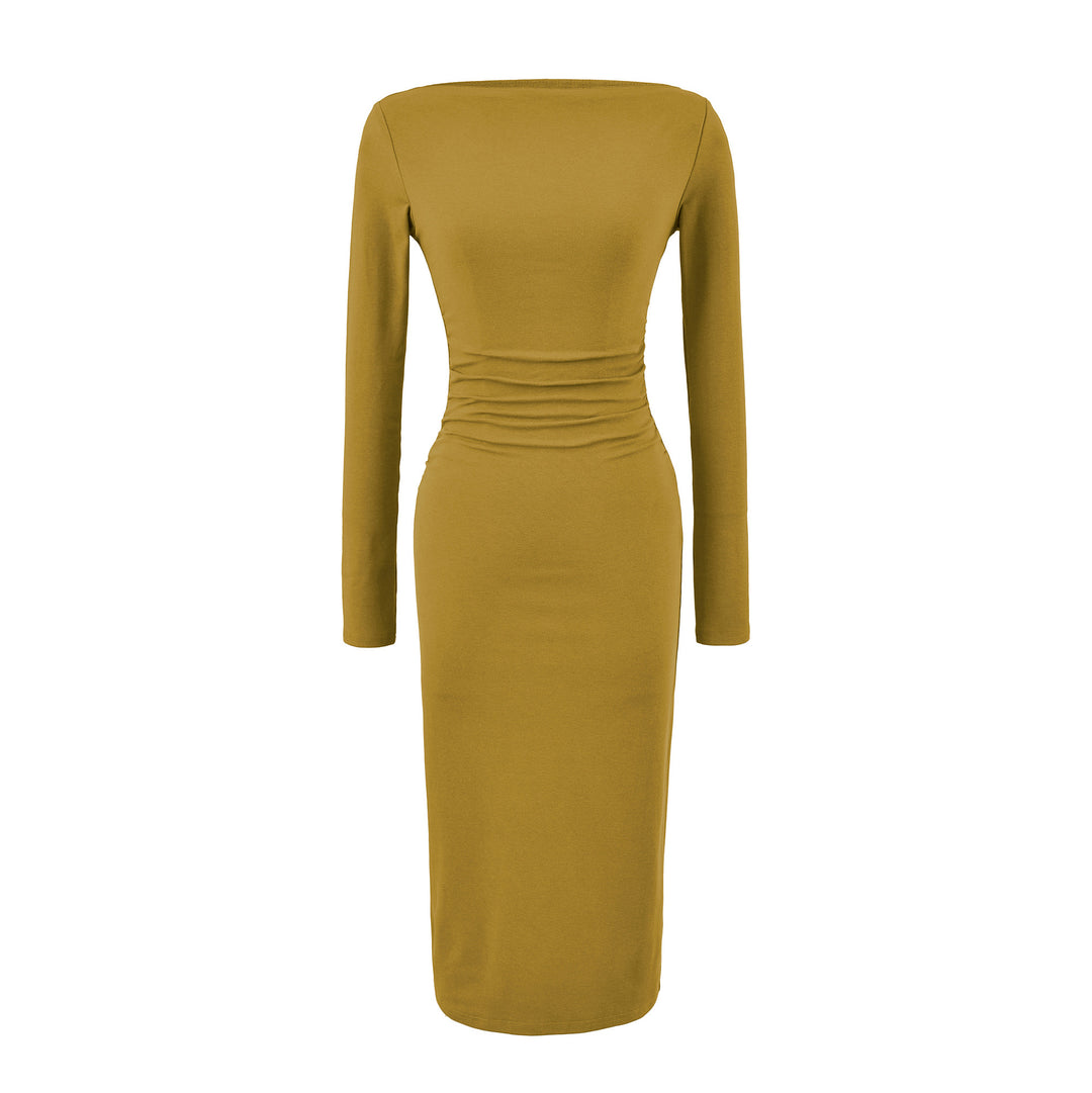 Damen Figurbetontes Midikleid mit Raffung und U-Boot-Ausschnitt Shop Nory