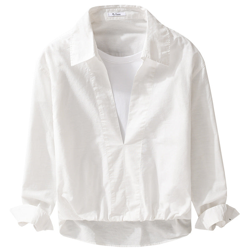 Herren Leichtes Leinen-Overshirt mit V-Ausschnitt, Hemdkragen und elastischem Saum Shop Nory