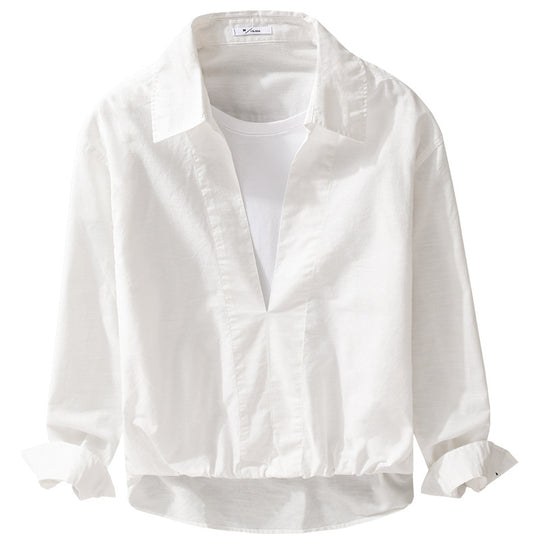 Herren Leichtes Leinen-Overshirt mit V-Ausschnitt, Hemdkragen und elastischem Saum Shop Nory