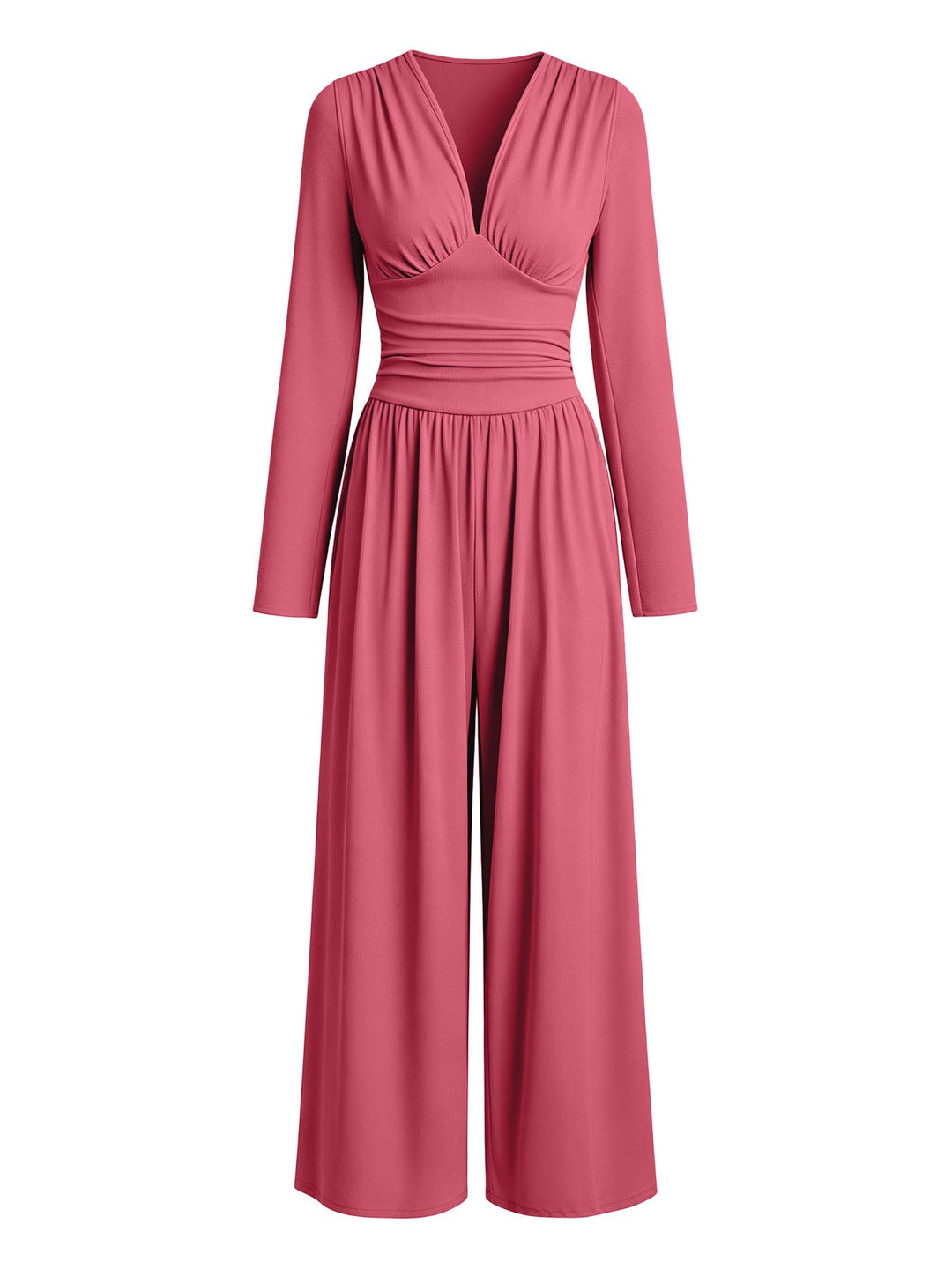 Damen Eleganter V‑Ausschnitt Jumpsuit mit tailliertem Wickelbund und weitem Hosenbein Shop Nory