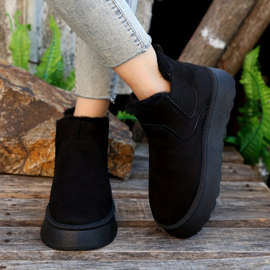 Damen gefütterte Chelsea-Stiefelette mit Keilplattform, Faux-Suede & Teddyfutter Shop Nory