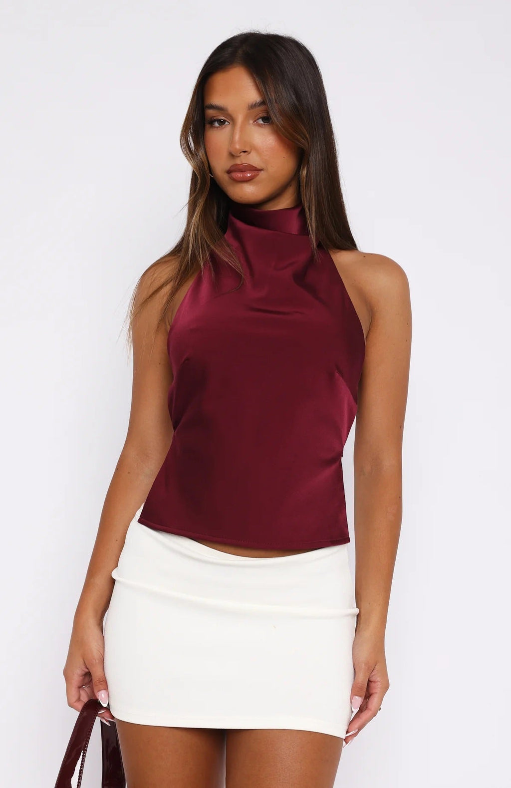 Damen Elegantes Hochgeschlossenes Top aus Satin