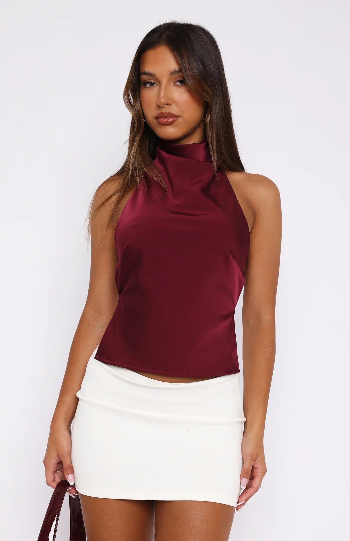 Damen Elegantes Hochgeschlossenes Top aus Satin
