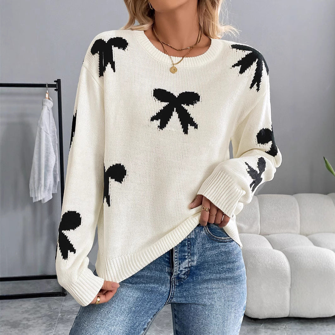 Damen Gestrickter Rundhals-Pullover mit Schleifen-Jacquard und relaxed Fit Shop Nory