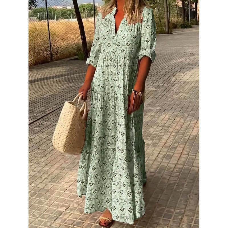 Damen Maxikleid mit modischem V-Ausschnitt und lässigem Schnitt