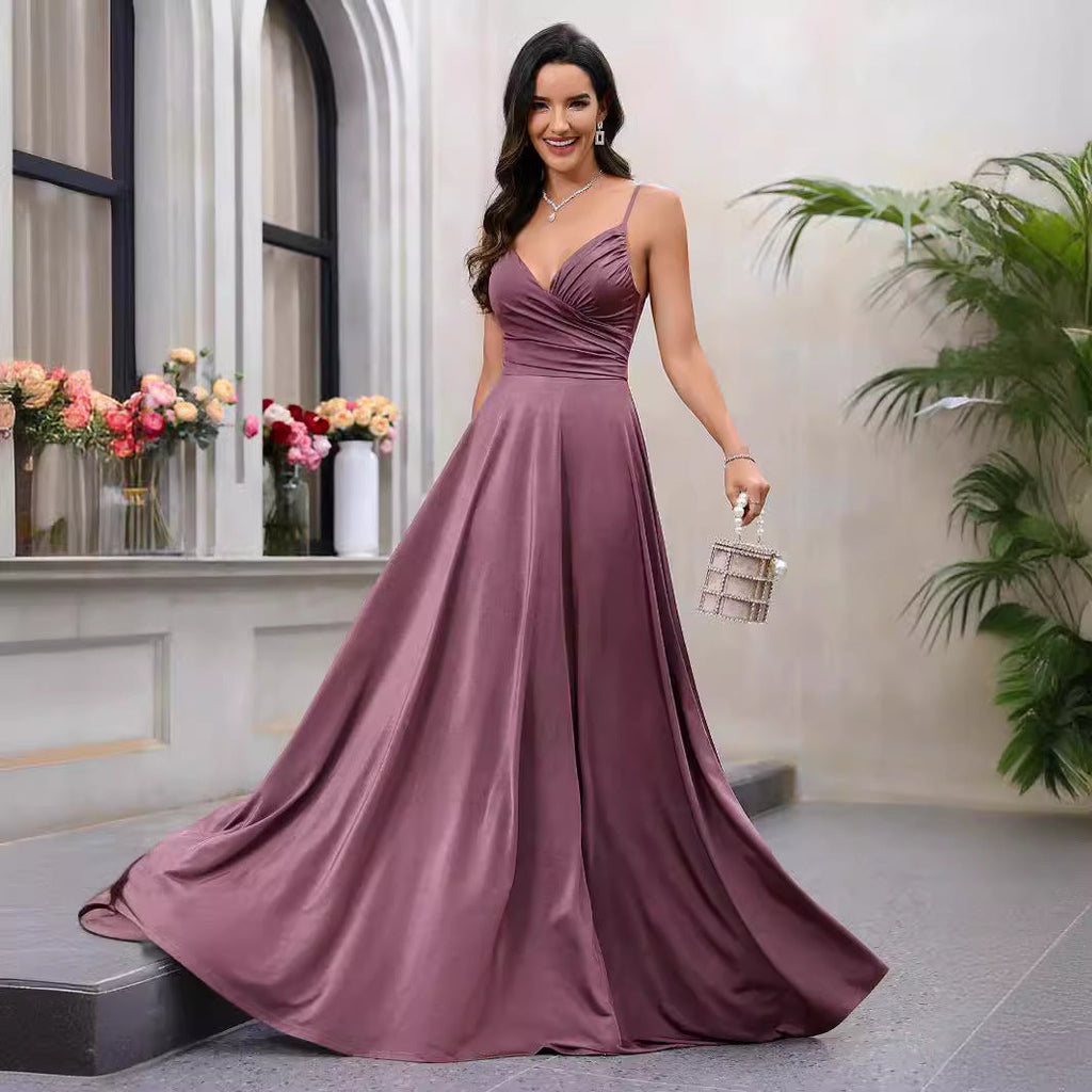 Damen Elegantes Maxikleid mit gerafftem Oberteil und schwingendem Saum
