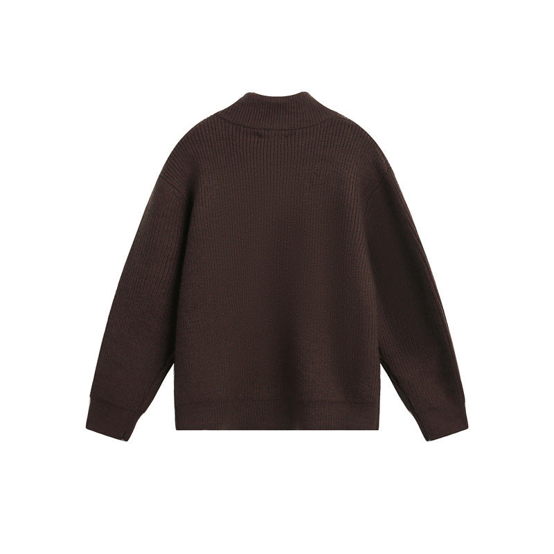 Unisex Grobstrick-Pullover mit halbem Reißverschluss und Stehkragen Shop Nory