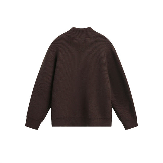 Unisex Grobstrick-Pullover mit halbem Reißverschluss und Stehkragen Shop Nory