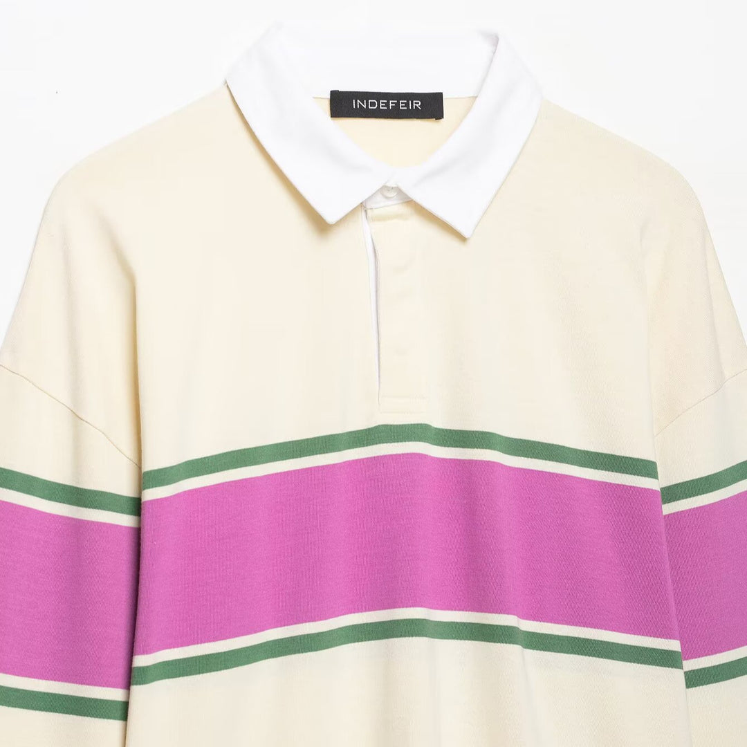 Damen Oversize Rugby-Polo-Shirt mit breitem Blockstreifen und Kentkragen Shop Nory