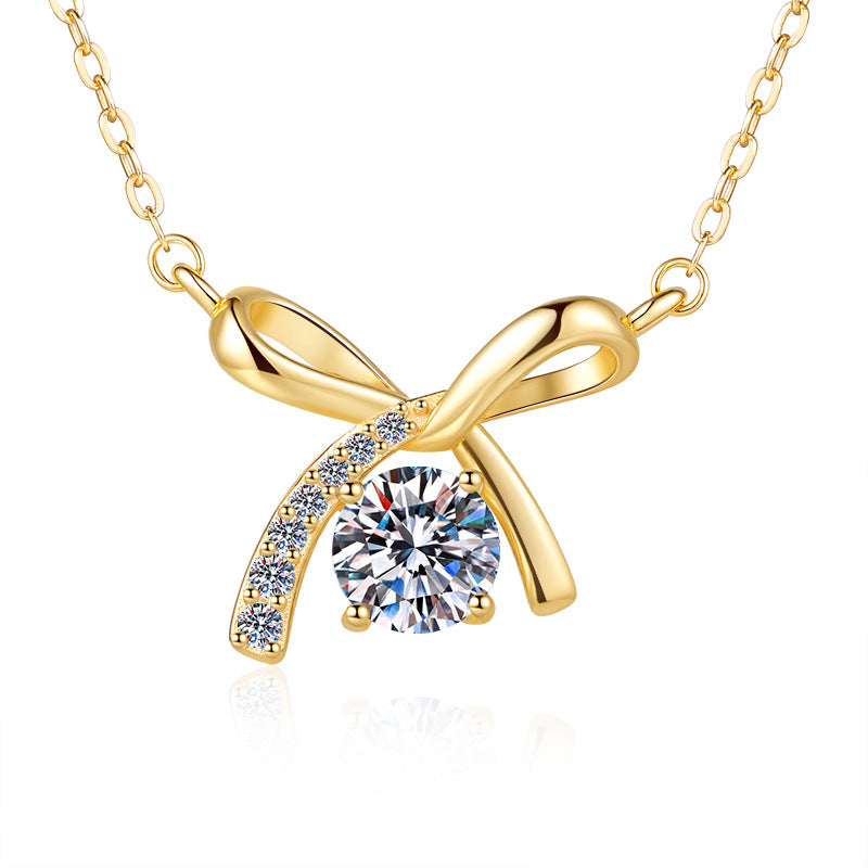 Damen Halskette mit elegantem Schleifenanhänger und hochwertigem Zirkonia-Besatz Shop Nory