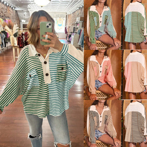 Damen Oversize-Hemdbluse mit kontrastrevers, Streifenmuster und Volumenärmeln Shop Nory