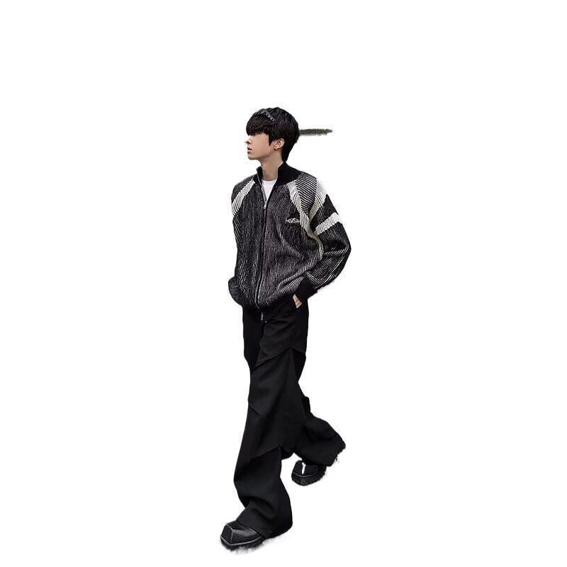 Herren lockere Bomberjacke mit senkrechtem Nadelstreifenmuster und durchgehendem Reißverschluss Shop Nory