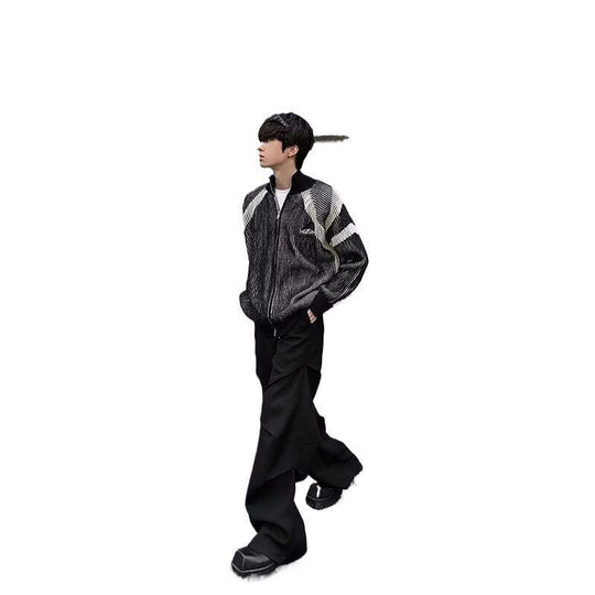 Herren lockere Bomberjacke mit senkrechtem Nadelstreifenmuster und durchgehendem Reißverschluss Shop Nory