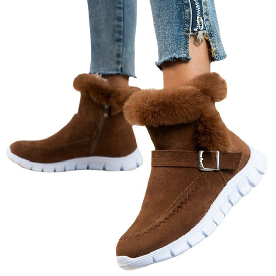 Damen Gefütterte Ankle-Boots aus Wildlederoptik mit Kunstfellkragen, seitlichem Reißverschluss und leichter Profilsohle Shop Nory