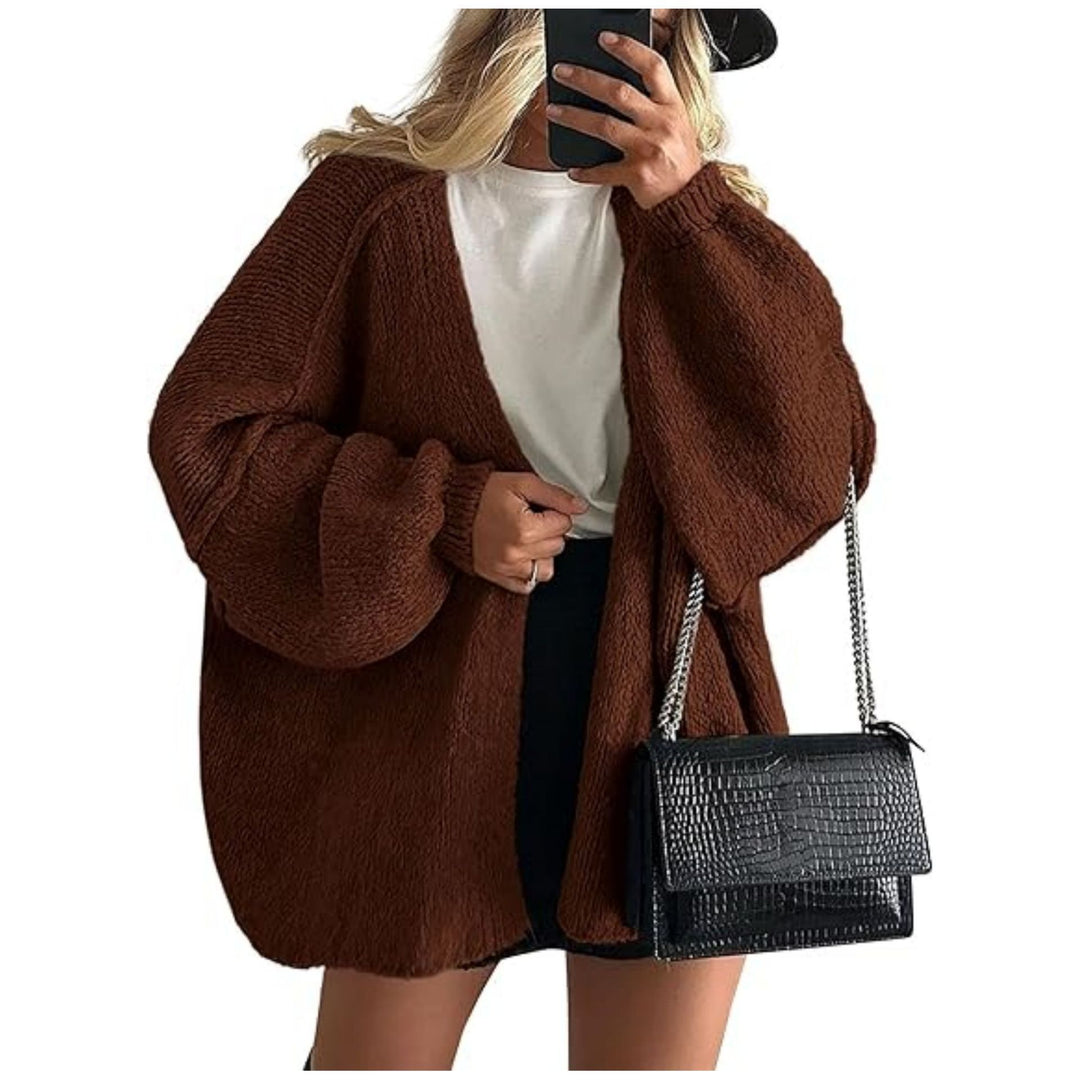 Damen Oversize Strickcardigan mit Ballonärmeln und offener Front Shop Nory