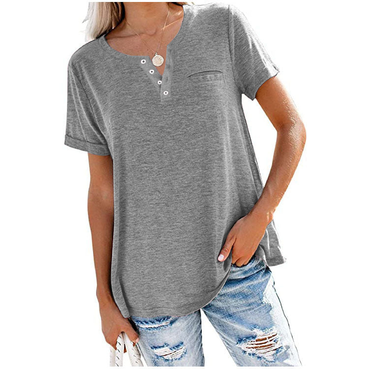 Damen hochwertiges T-Shirt mit Knopfdetail und lockerem Schnitt