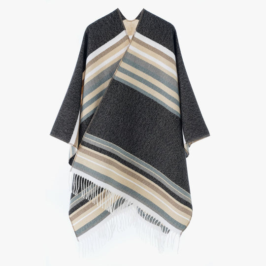 Damen Gestreifter Wollmix-Poncho mit Fransensaum Shop Nory