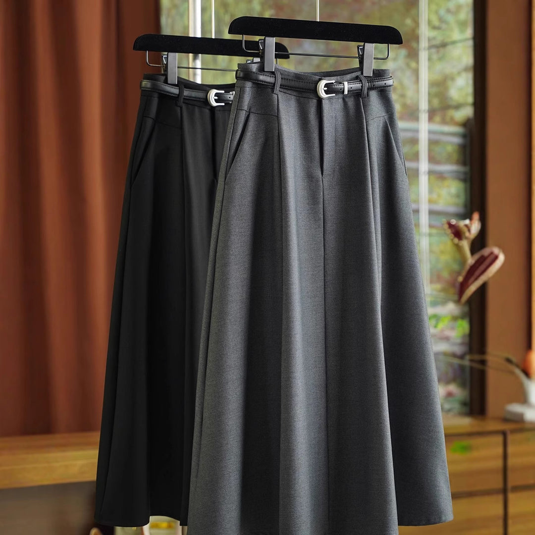 Damen Eleganter Midirock mit Taillengürtel Shop Nory