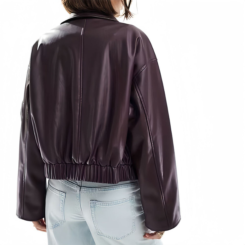 Damen modische Kunstlederjacke mit elegantem Schnitt Shopnory