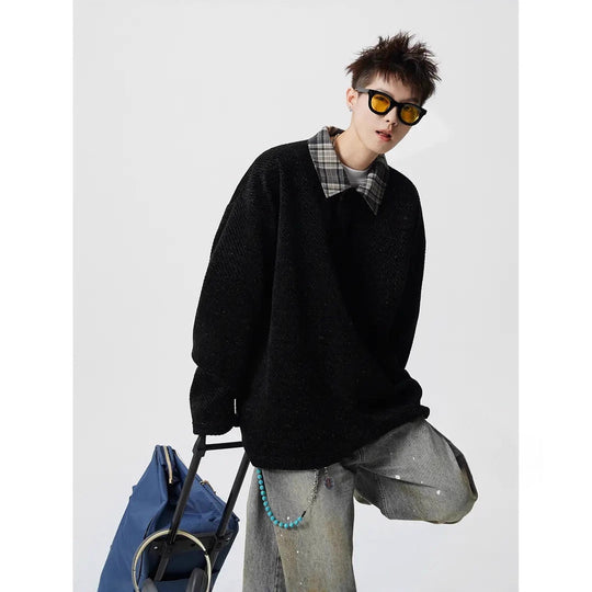 Herren Oversize Strukturiertes Sweatshirt mit Polokragen und diagonaler Strickstruktur Shop Nory