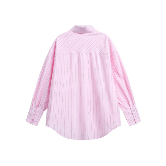 Damen Oversize-Hemdbluse mit feiner Nadelstreifenstruktur und abgerundetem Saum Shop Nory