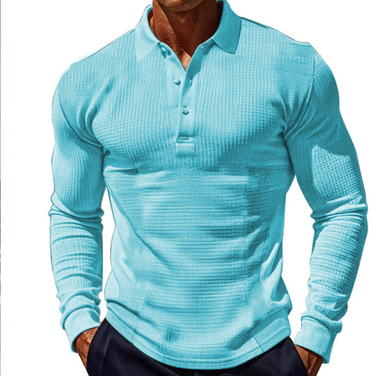 Herren Langarm-Henley-Shirt aus atmungsaktivem Strukturmaterial mit dekorativen Knöpfen