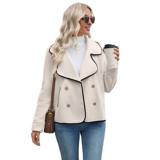 Damen zweireihiger Kurzblazer mit wellenförmigem Revers und Kontrastpaspel Shop Nory