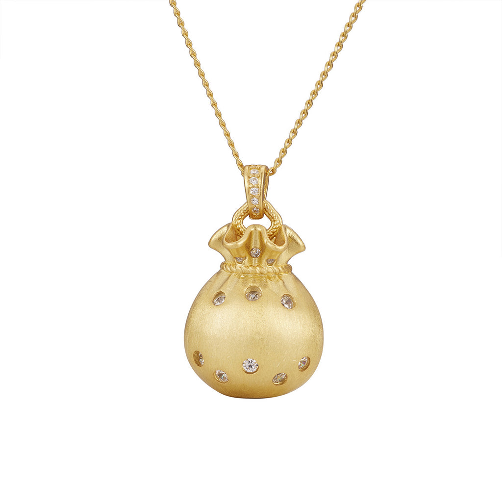 Damen elegante Halskette mit kunstvollem Geldsack-Anhänger und funkelnden Zirkonia Shop Nory