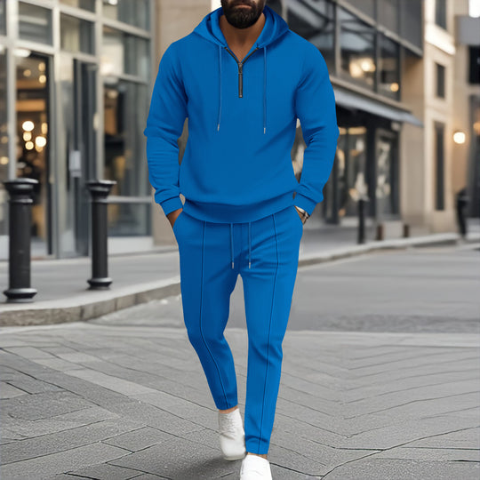 Herren nan strukturiertes Halbzip-Kapuzenloungewear-Set mit tapered Jogpants und Kordelzug Shop Nory