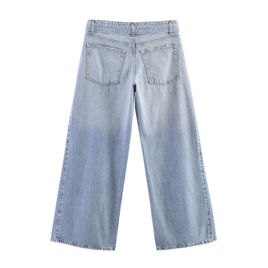 Damen Weite High‑Waist‑Jeans mit seitlichen Schlitzeinsätzen und Rockeffekt Shop Nory
