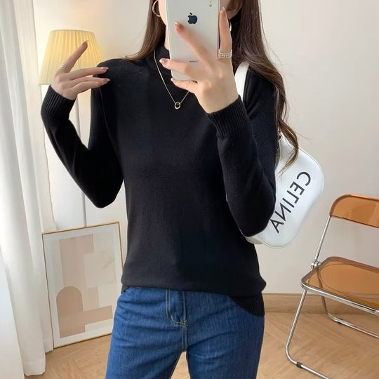 Damen Feiner Langarm-Feinstrickpullover mit schmalem Stehkragen und gerippten Bündchen Shop Nory