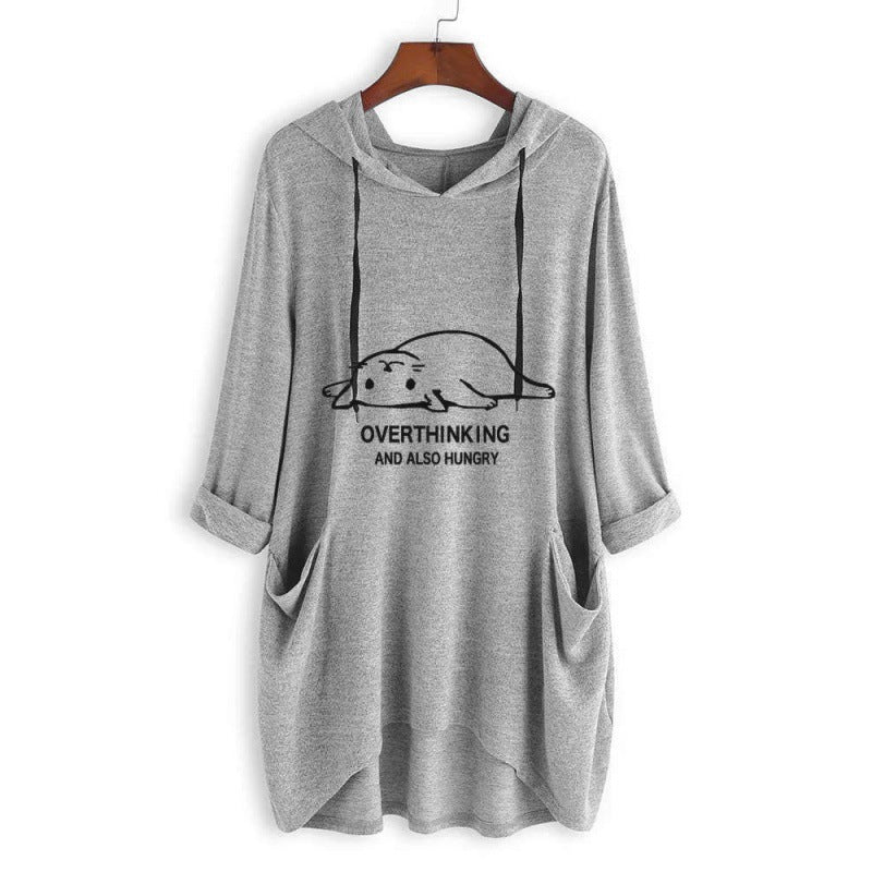 Damen Lässiges Kapuzenkleid mit Cartoon-Print, Oversize-Schnitt und Einschubtaschen Shop Nory
