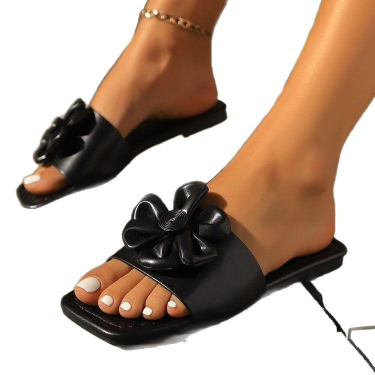 Damen Flauscher Slides mit eleganter Schleifen-Applikation