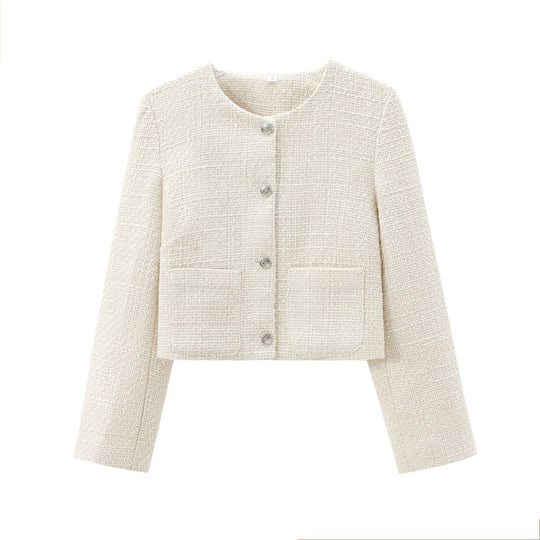 Damen elegante Kurzjacke im strukturierten Tweed-Stil mit praktischen Taschen
