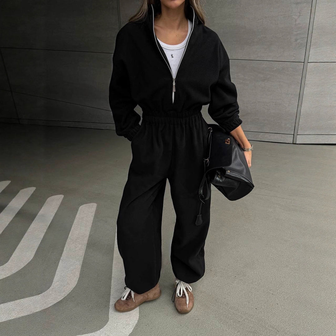 Damen Lässiger Fleece-Hausanzug mit Zip-Kapuze und elastischem Taillenbund Shop Nory