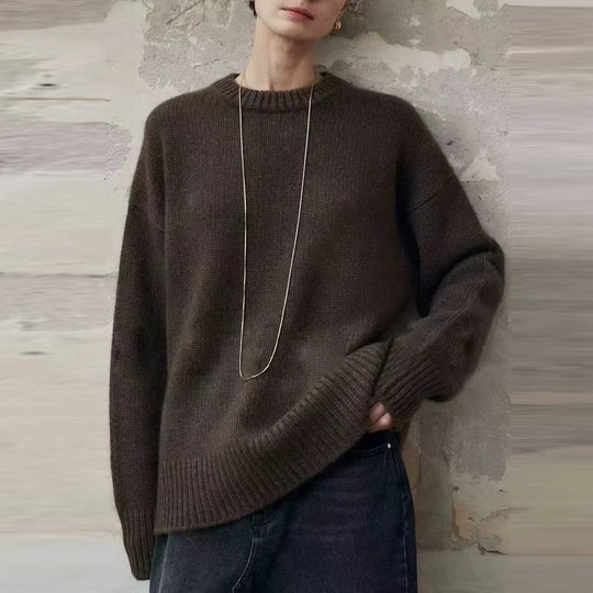Damen Oversize-Feinstrickpullover mit Rundhals, fallender Schulter und geripptem Saum Shop Nory