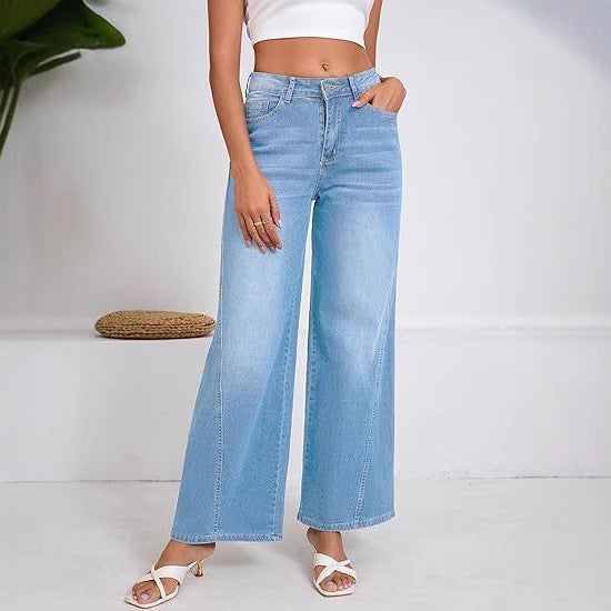 Damen Hochtaillierte Palazzohose aus Denim mit weitem Bein Shop Nory