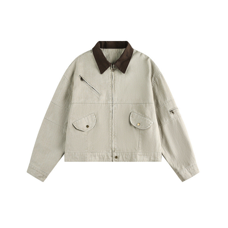 Unisex Boxy-Canvas-Blouson mit Kontrastkragen und multifunktionalen Pattentaschen Shop Nory
