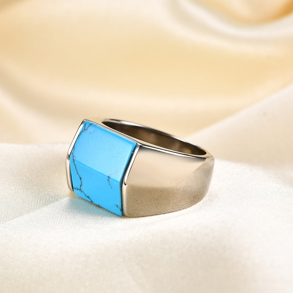 Damen Siegelring mit edelsteinfarbenem Turquoise-Einsatz und modernem Design Shop Nory