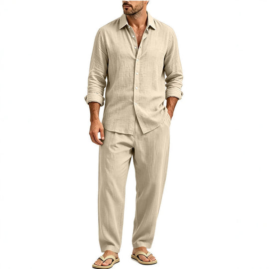 Herren Lässiges Leinen-Set Hemd und Relaxhose mit Tunnelzug Shop Nory