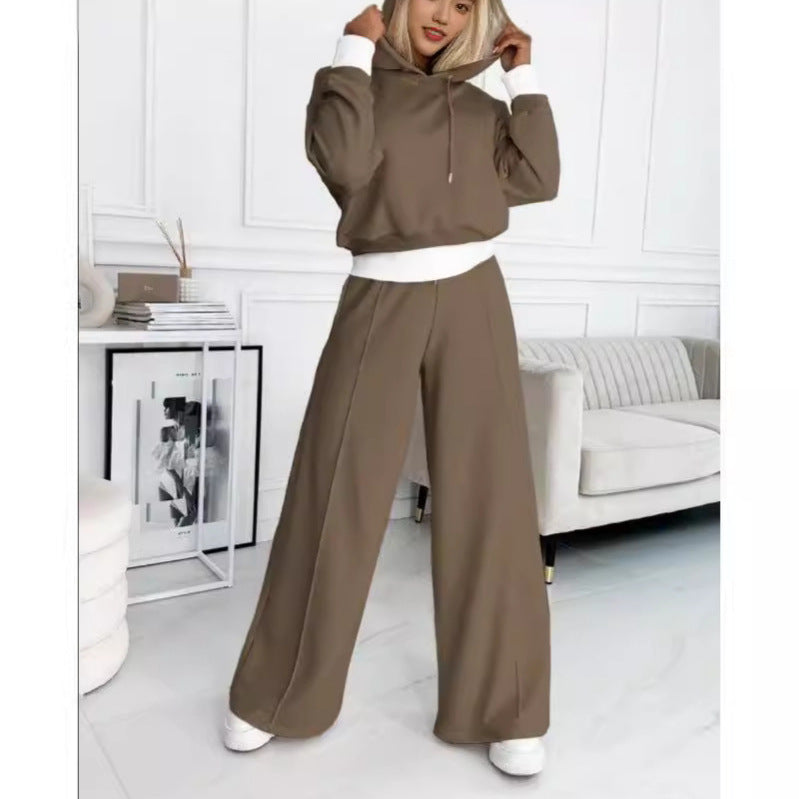 Damen nan Cropped Kapuzenpullover und weite taillenhohe Jogginghose Set Shop Nory